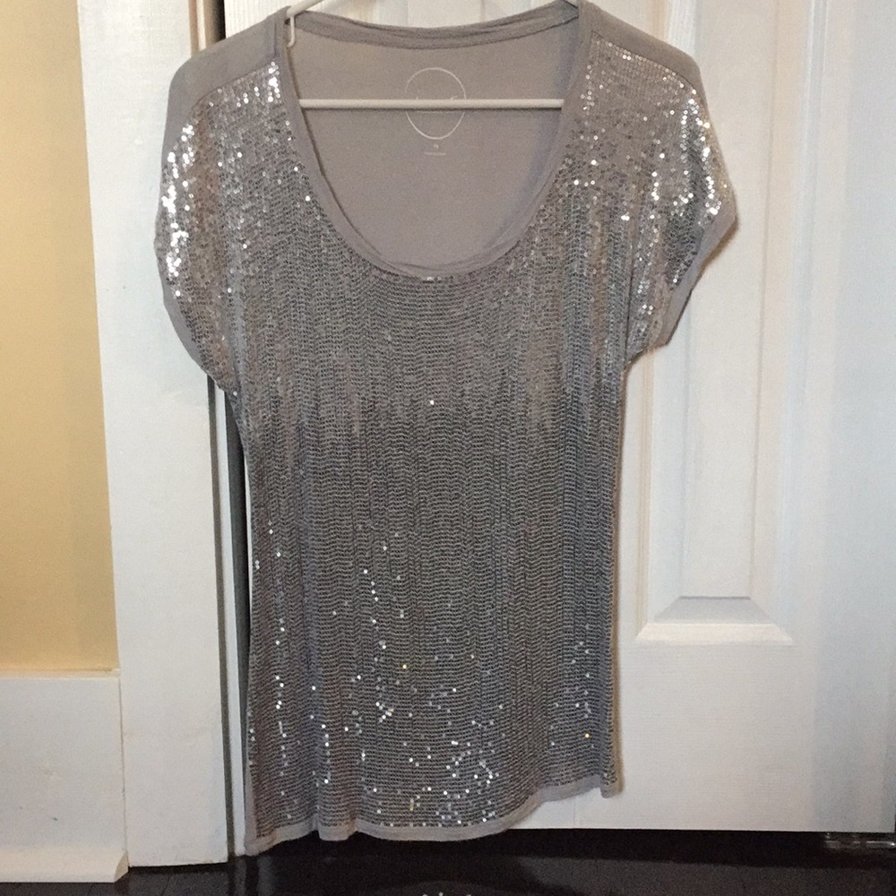 Silver Sequin Short Sleeve Tee